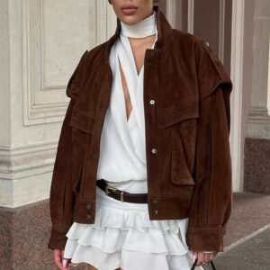 Wide Shoulder Suede Pocket Jacket